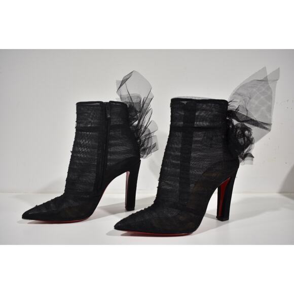 Christian Louboutin Libellibooty 100 Black Mesh Tulle Ankle Boot Heel Pump 40 - Picture 6 of 12